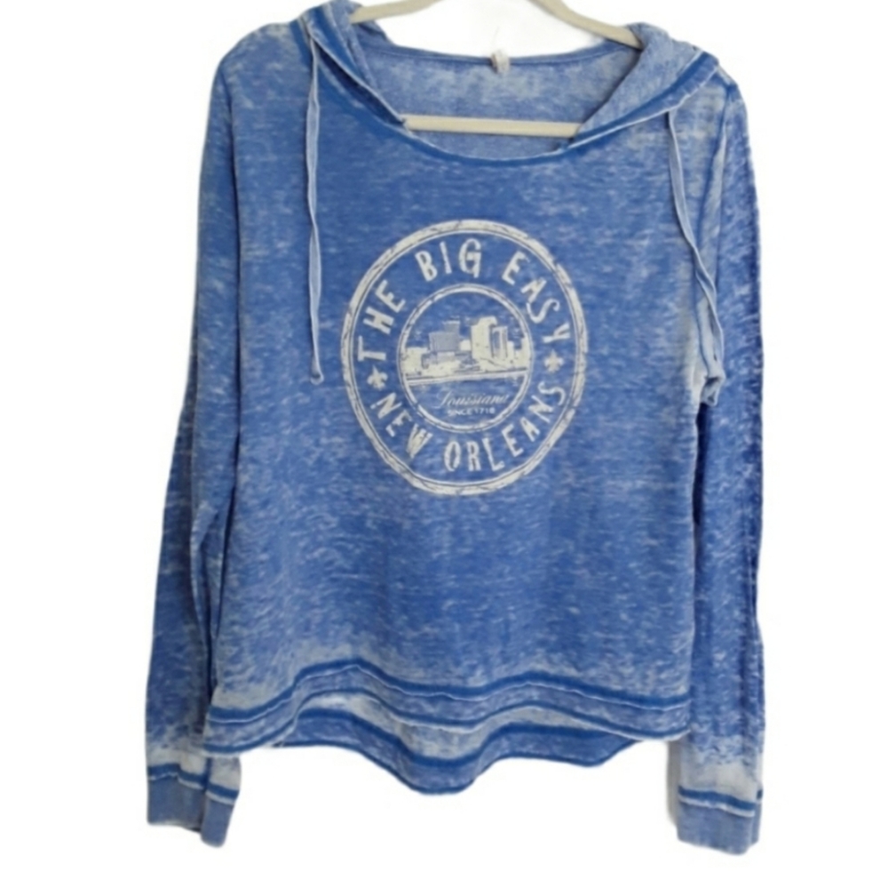 New Orleans "Big Easy" Blue Burnout Tee Hoodie EUC sz L